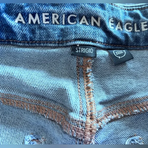 American Eagle Strigid Curvy Super High-Rise Baggy Straight Jeans Stretch Sz. 8 - Picture 5 of 7
